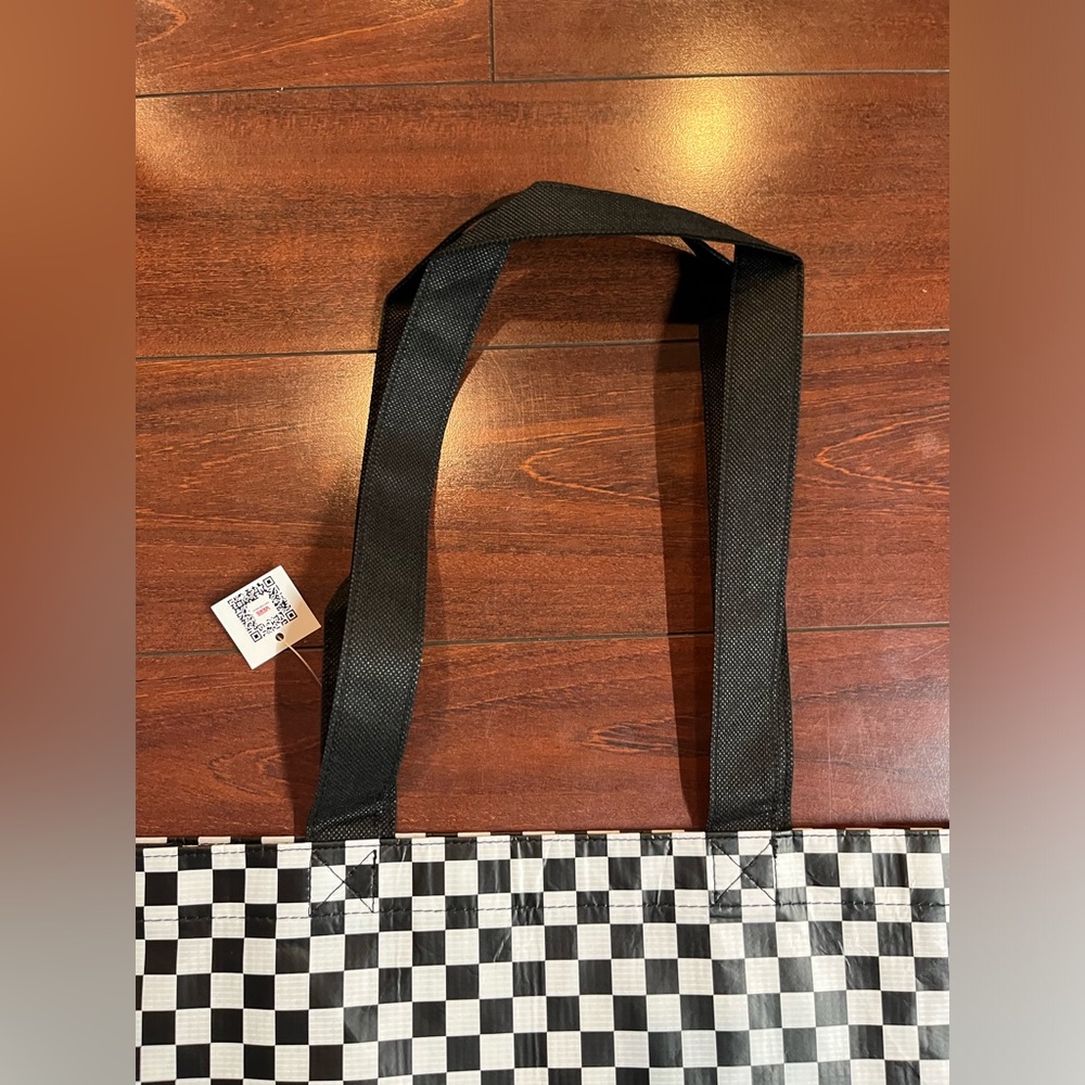 Vans Off The Wall Reusable Large Black White Checkerboard Shopping Tote Bag New - Picture 4 of 16